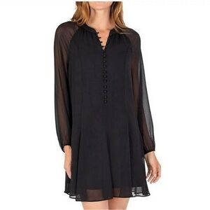 Joie Limited Edition Balloon Sleeve Chiffon Mini Dress Black Caviar Large NWT